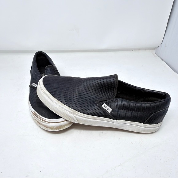 Vans Other - Vans Classic Slip On Shoes Black Perforated Leather Mens 9.5 Womens 11 Sneakers